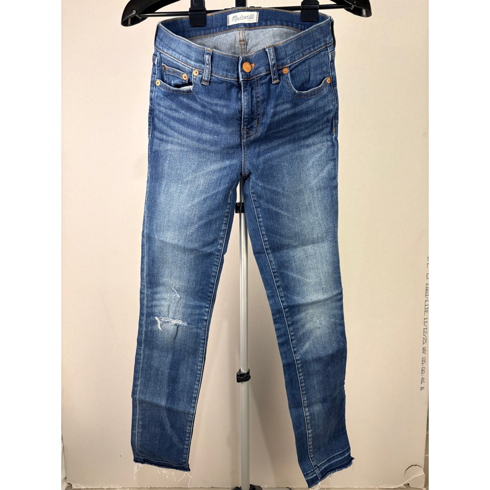 Madewell Alley Straight Jeans Size 27 Medium Wash Distressed Raw Hem C1433